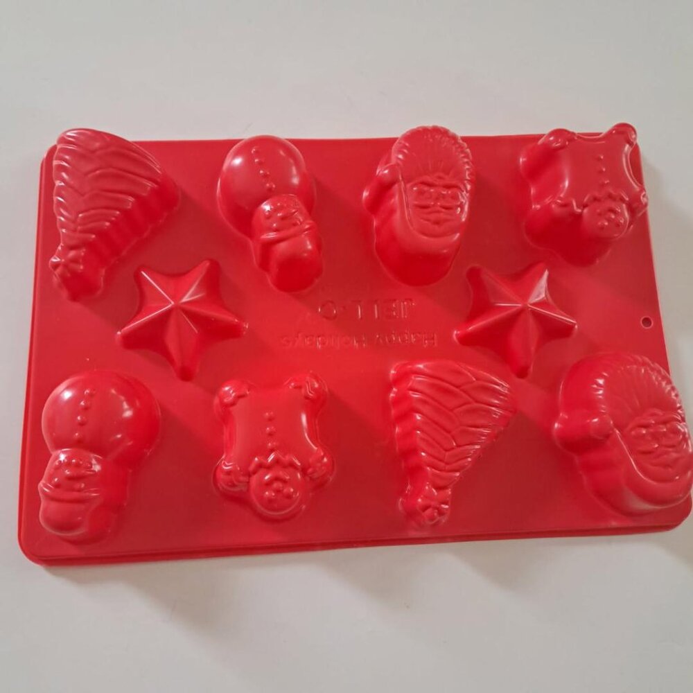 Santa red plastic Happy Holidays Jell-o Jello Brand Mold snowman